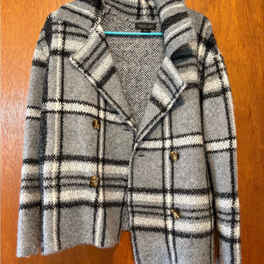 Rachel Zoe Gray and Black Plaid Pea Coat